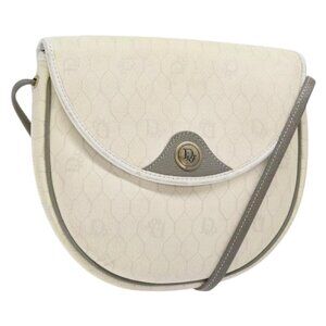 Authentic Christian Dior Honeycomb Canvas Shoulder Bag PVC White Gold